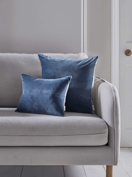 Velvet & Linen Square Cushion - Blue