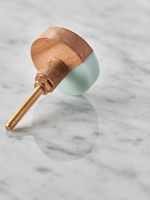 Geometric Wooden Knob - Soft Aqua