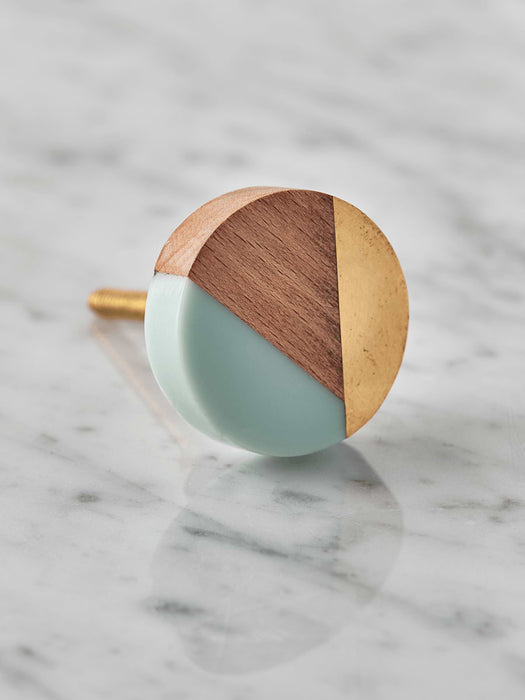 Geometric Wooden Knob - Soft Aqua