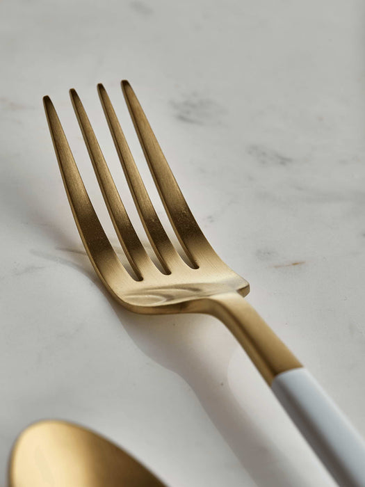 White Brushed Gold Cutlery Set