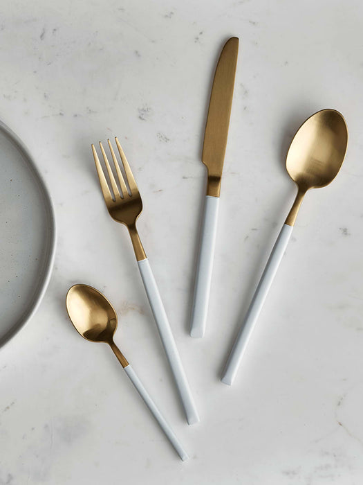 White Brushed Gold Cutlery Set