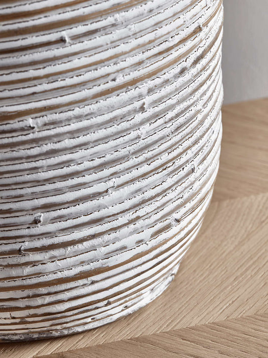 Whitewashed Round Rattan Planter - Medium