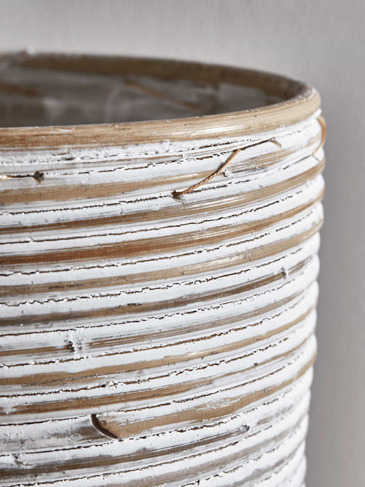 Whitewashed Round Rattan Planter - Medium