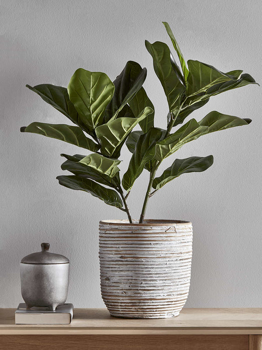 Whitewashed Round Rattan Planter - Medium