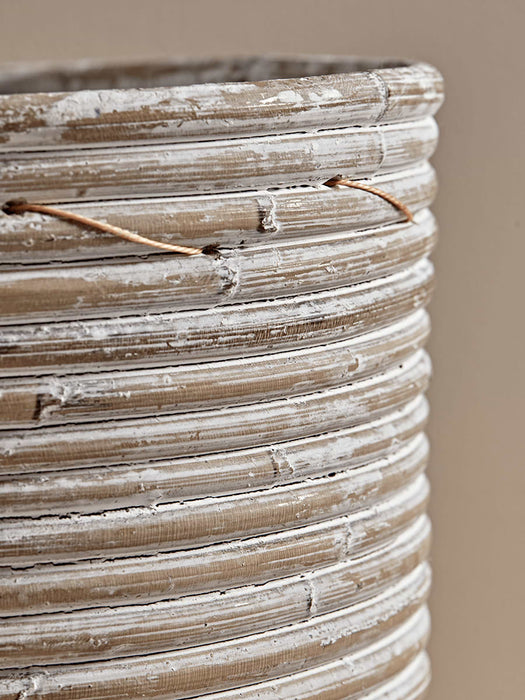 Whitewashed Round Rattan Planter - Small