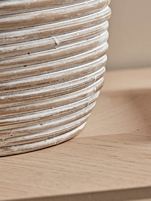 Whitewashed Round Rattan Planter - Small