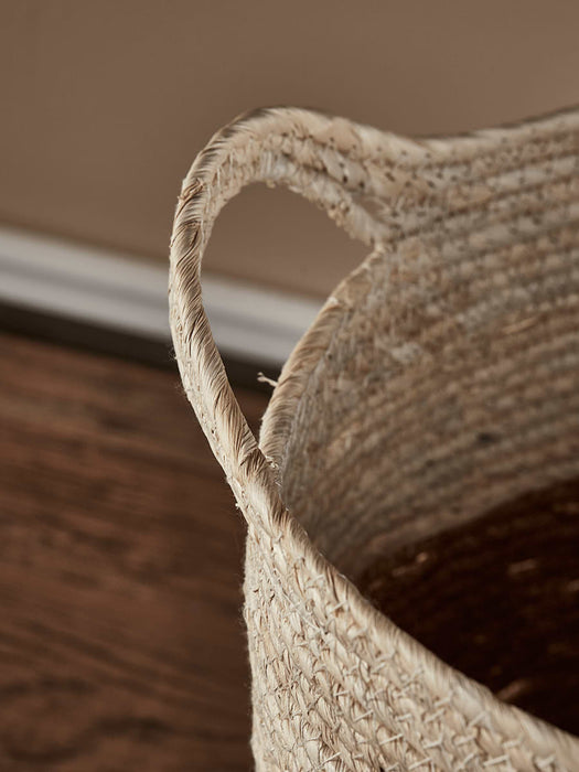 Three White & Natural Straw Baskets