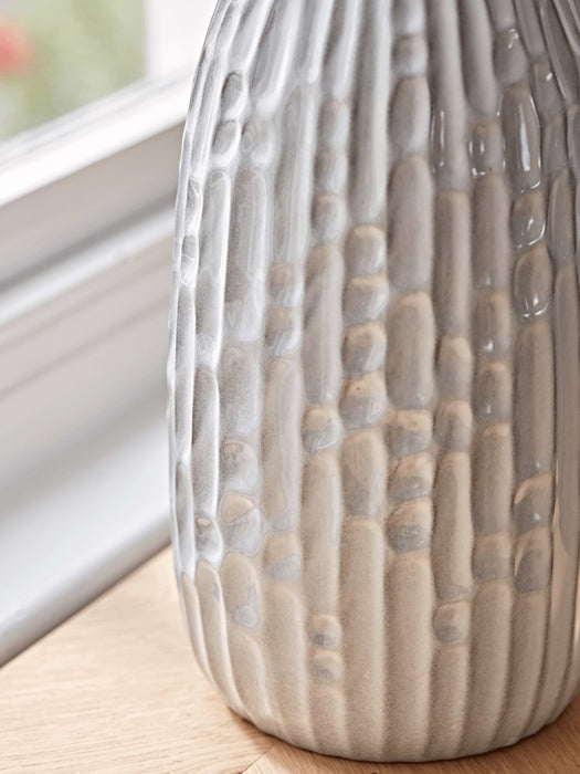 Tall Ribbed Earthenware Vase
