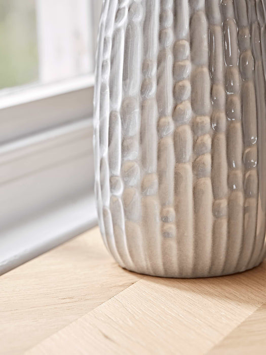 Tall Ribbed Earthenware Vase