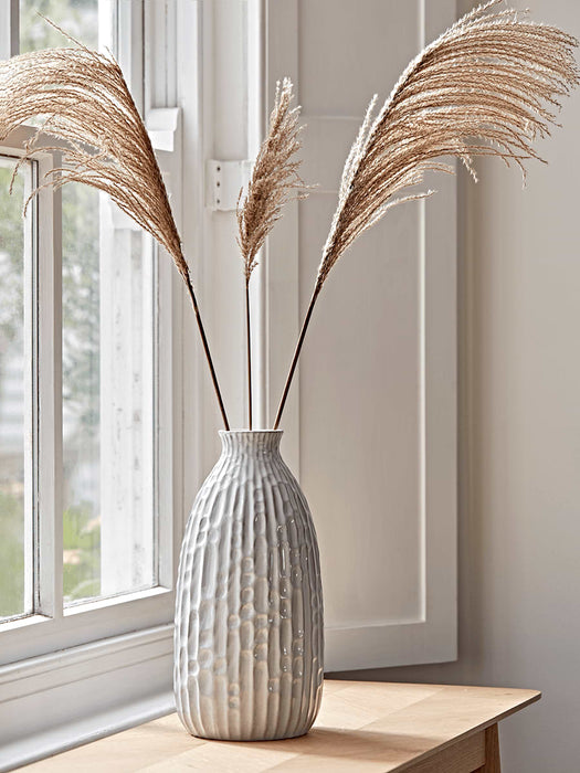 Tall Ribbed Earthenware Vase