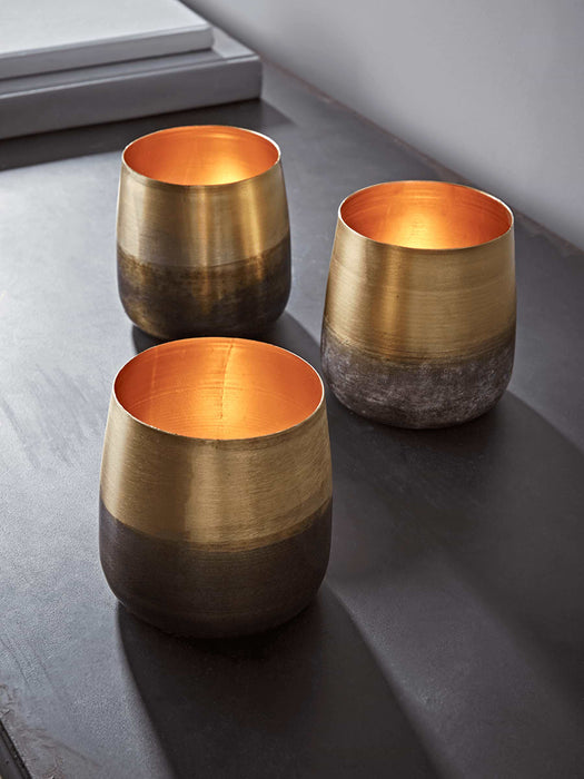 Three Dipped Brass Tea Light Holders