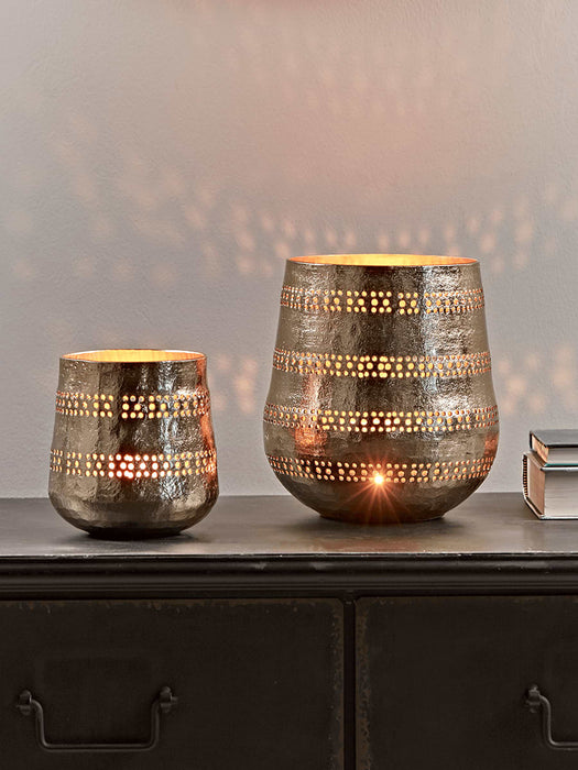 Two Striped Brass Tea Light Holders