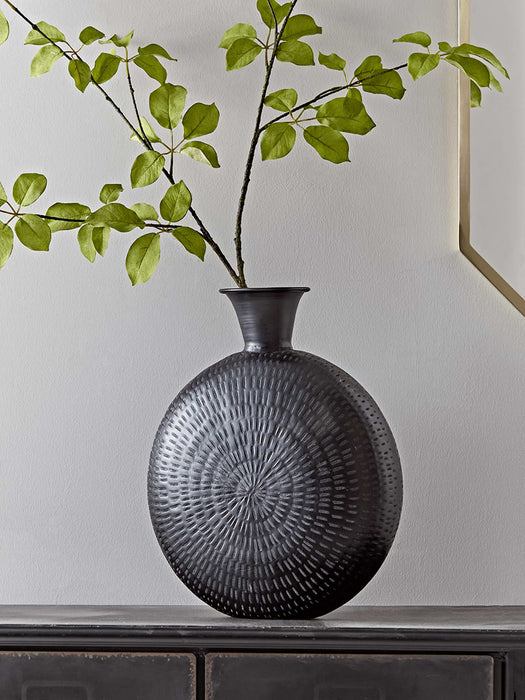 Round Hammered Black Vase