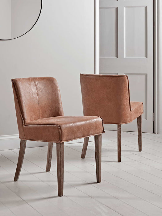 Two Leather & Wood Dining Chairs