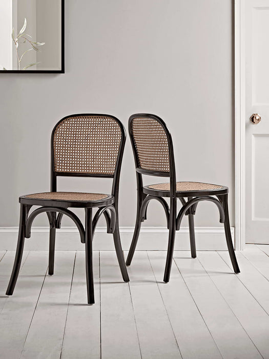 Two Cane Webbing Dining Chairs - Black