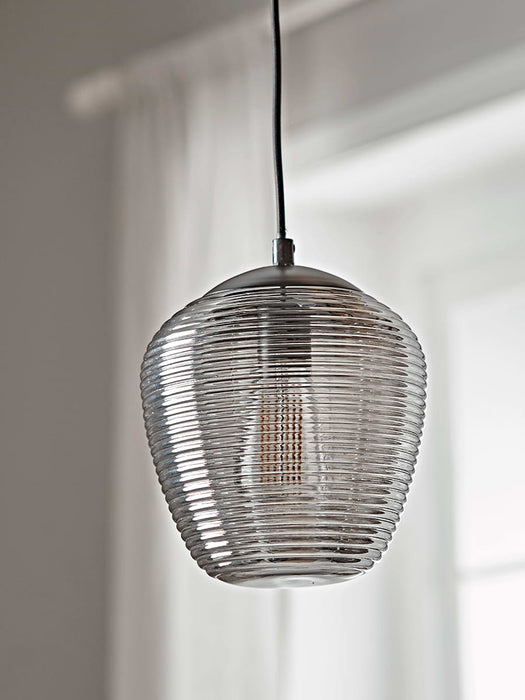 Ribbed Smoked Glass Pendant