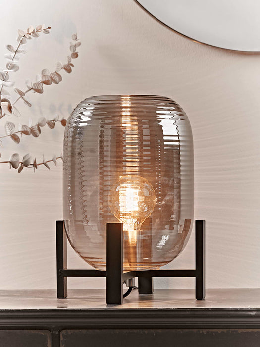 Ribbed Smoked Glass Table Lamp