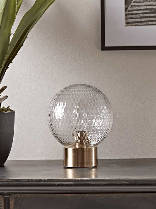 Textured Globe & Brass Table Lamp