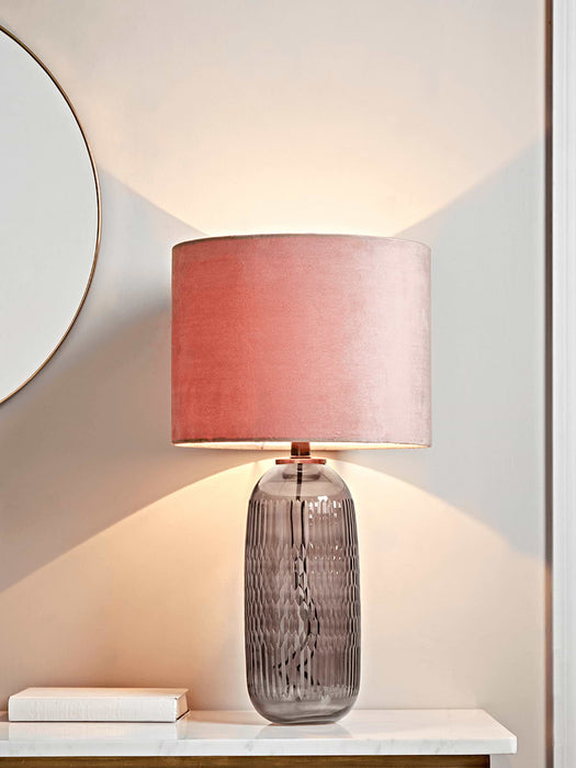 Smoke Glass & Velvet Table Lamp