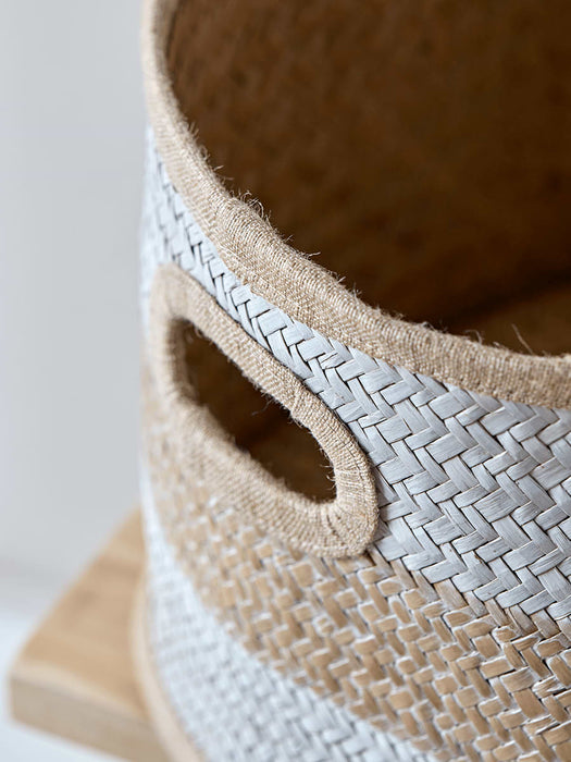 Two White Striped Seagrass Baskets