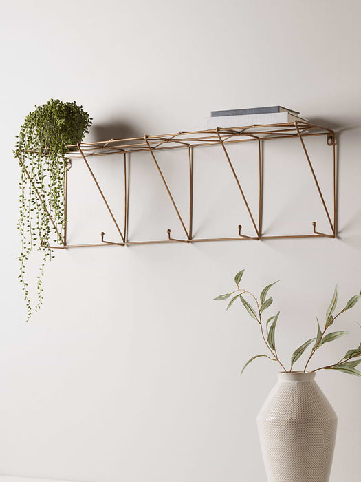 Brass Storage Shelf & Hooks - Large
