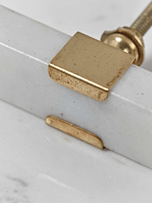 Marble and Brass Rectangle Knob - White