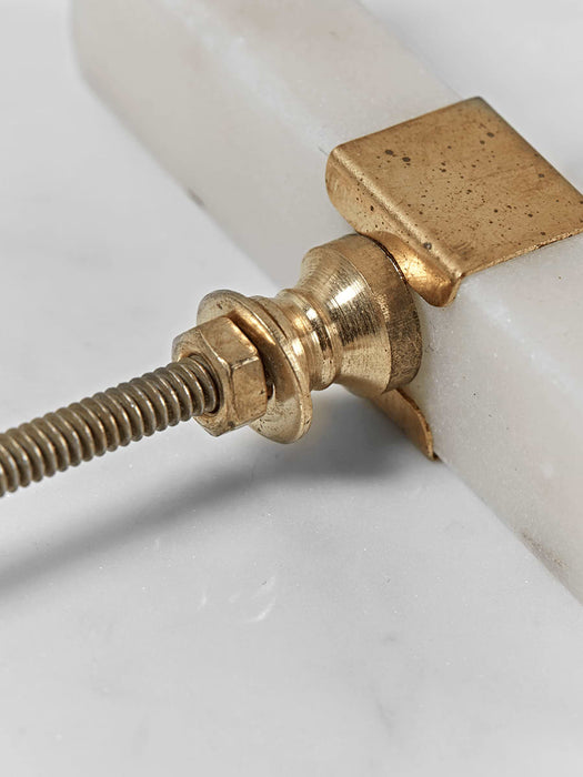 Marble and Brass Rectangle Knob - White