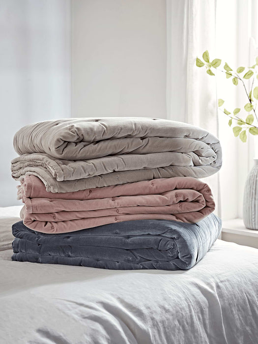 Lightweight Velvet & Linen Kingsize Quilt - Oyster