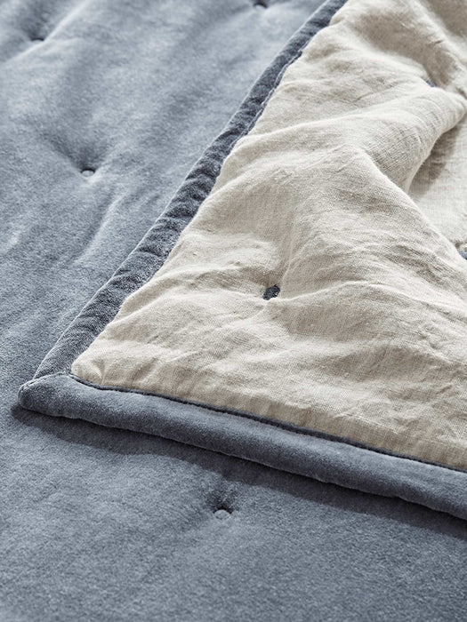 Lightweight Velvet & Linen Kingsize Quilt - French Blue