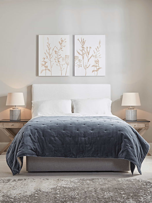 Lightweight Velvet & Linen Kingsize Quilt - French Blue
