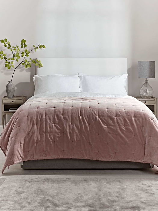 Lightweight Velvet & Linen Kingsize Quilt - Dusky Pink