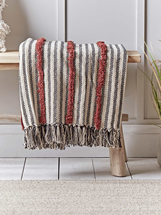 Textured Stripe Throw - Burgundy