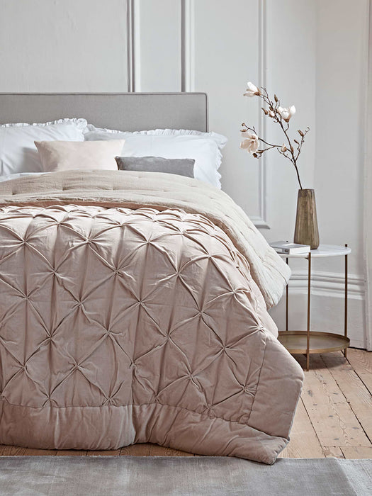 Pin-Tucked Velvet & Linen Kingsize Quilt - Blush