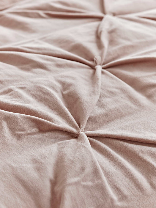 Pin-Tucked Velvet & Linen Kingsize Quilt - Blush
