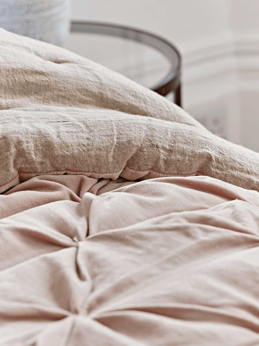 Pin-Tucked Velvet & Linen Kingsize Quilt - Blush