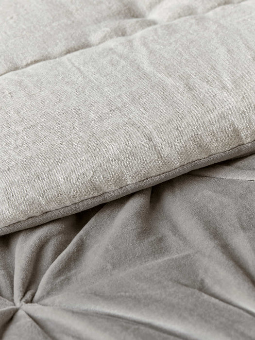 Pin-Tucked Velvet & Linen Kingsize Quilt - Dove Grey