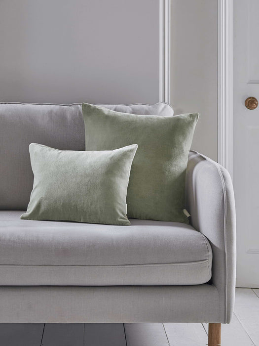 Velvet & Linen Square Cushion Cover - Sage
