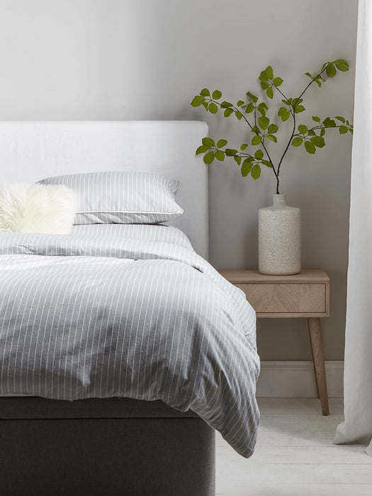 Grey Stripe Brushed Cotton Bed Linen Set - Double