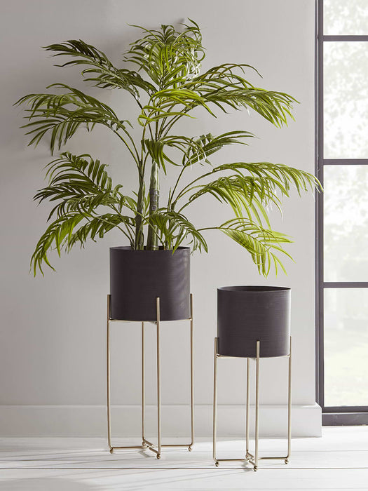 Two Black & Brass Standing Planters