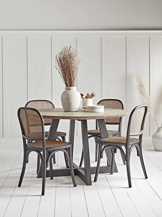 Two Cane Webbing Dining Chairs - Black