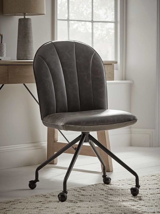 Faux Leather Fluted Office Chair - Grey