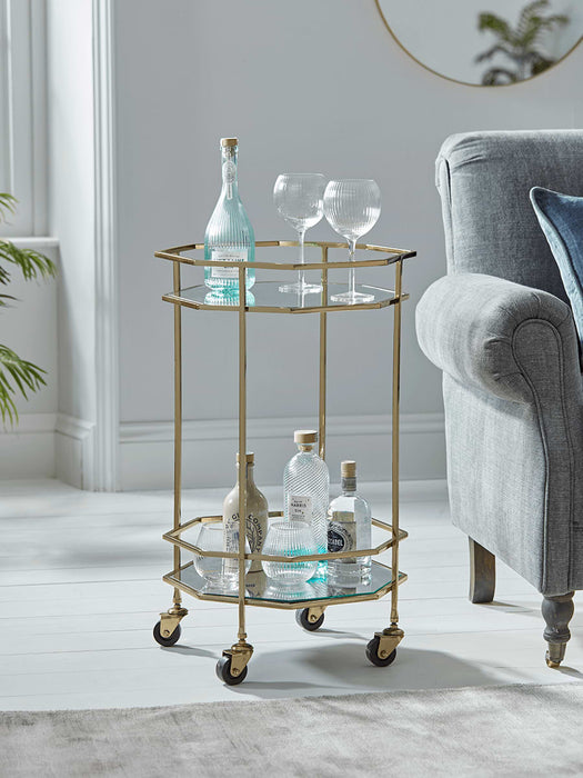 Octagonal Drinks Trolley - Gold