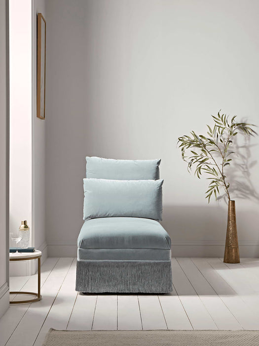 Soft Blue Fringed Velvet Chaise