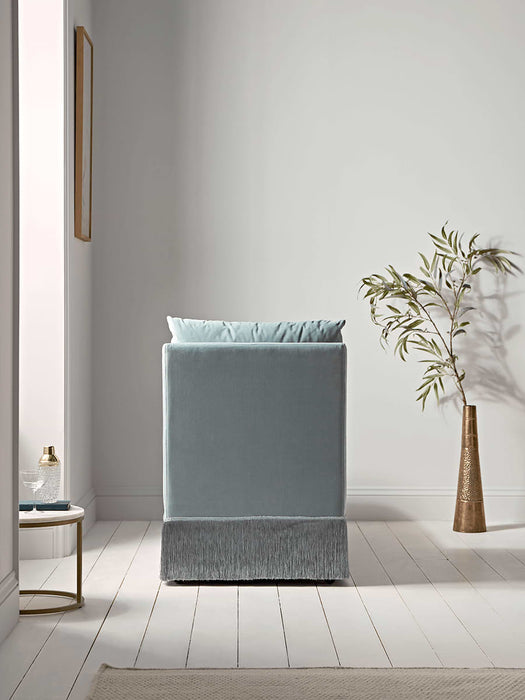 Soft Blue Fringed Velvet Chaise