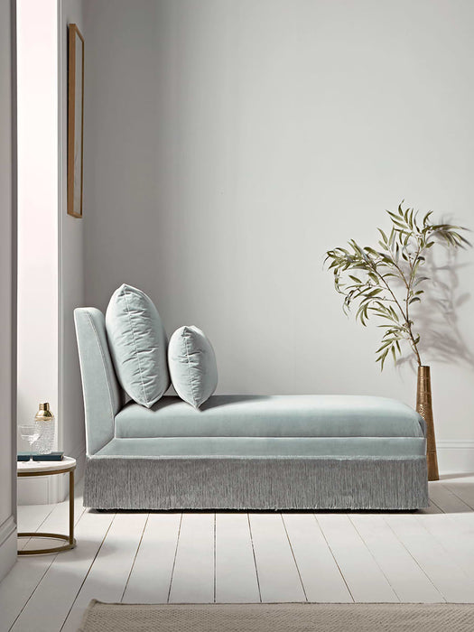 Soft Blue Fringed Velvet Chaise