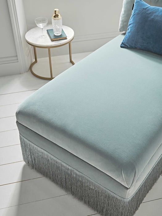Soft Blue Fringed Velvet Chaise