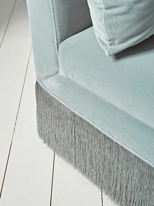 Soft Blue Fringed Velvet Chaise