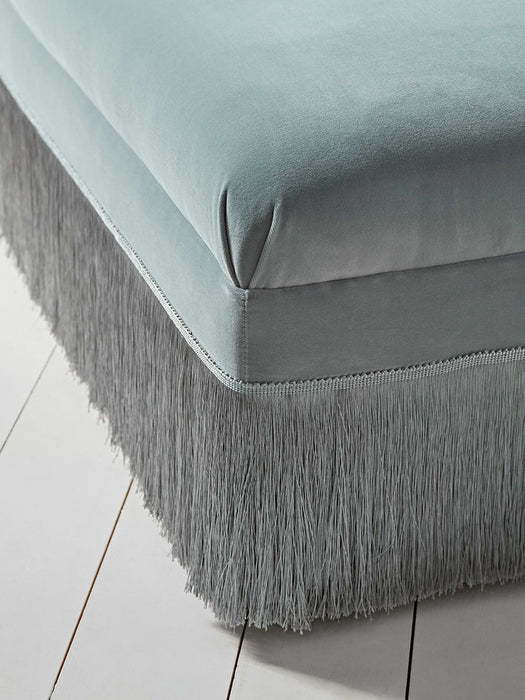 Soft Blue Fringed Velvet Chaise