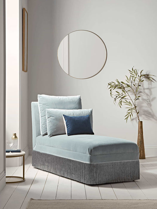 Soft Blue Fringed Velvet Chaise