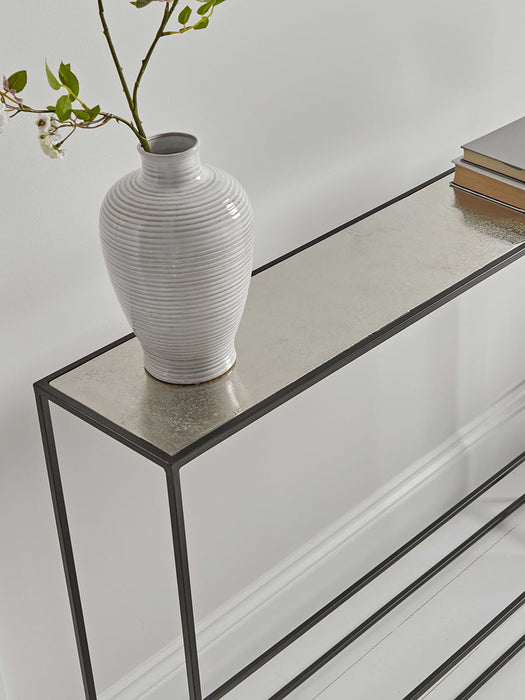 Textured Topped Metal Console - Burnished Silver